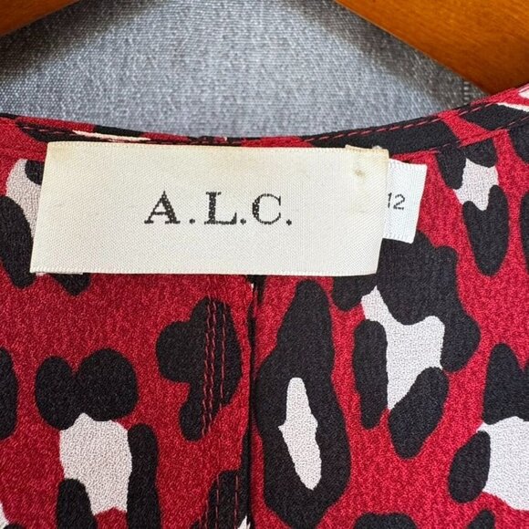 A.L.C. Michaela 100% Silk Red Cheetah Print Ballon Sleeve True Wrap Mini Dress - Picture 14 of 17